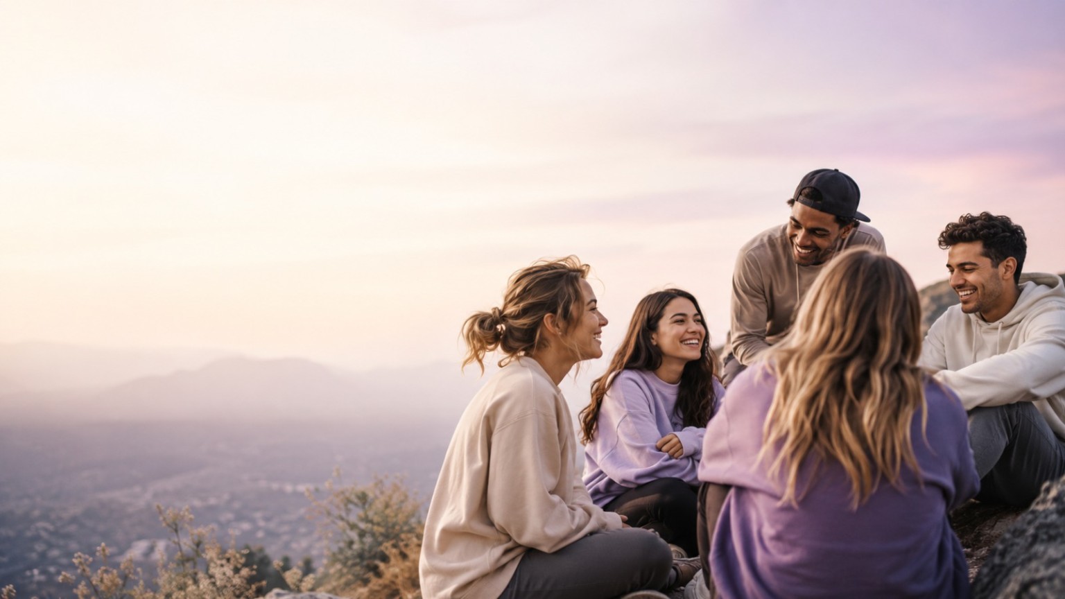 Friends gathered together in a peaceful outdoor community setting