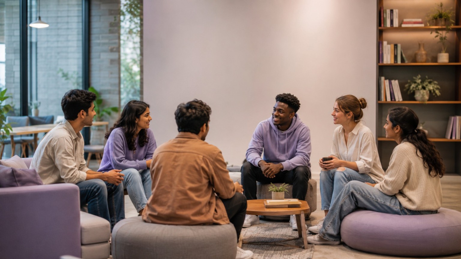 Friends sitting together in a welcoming community space