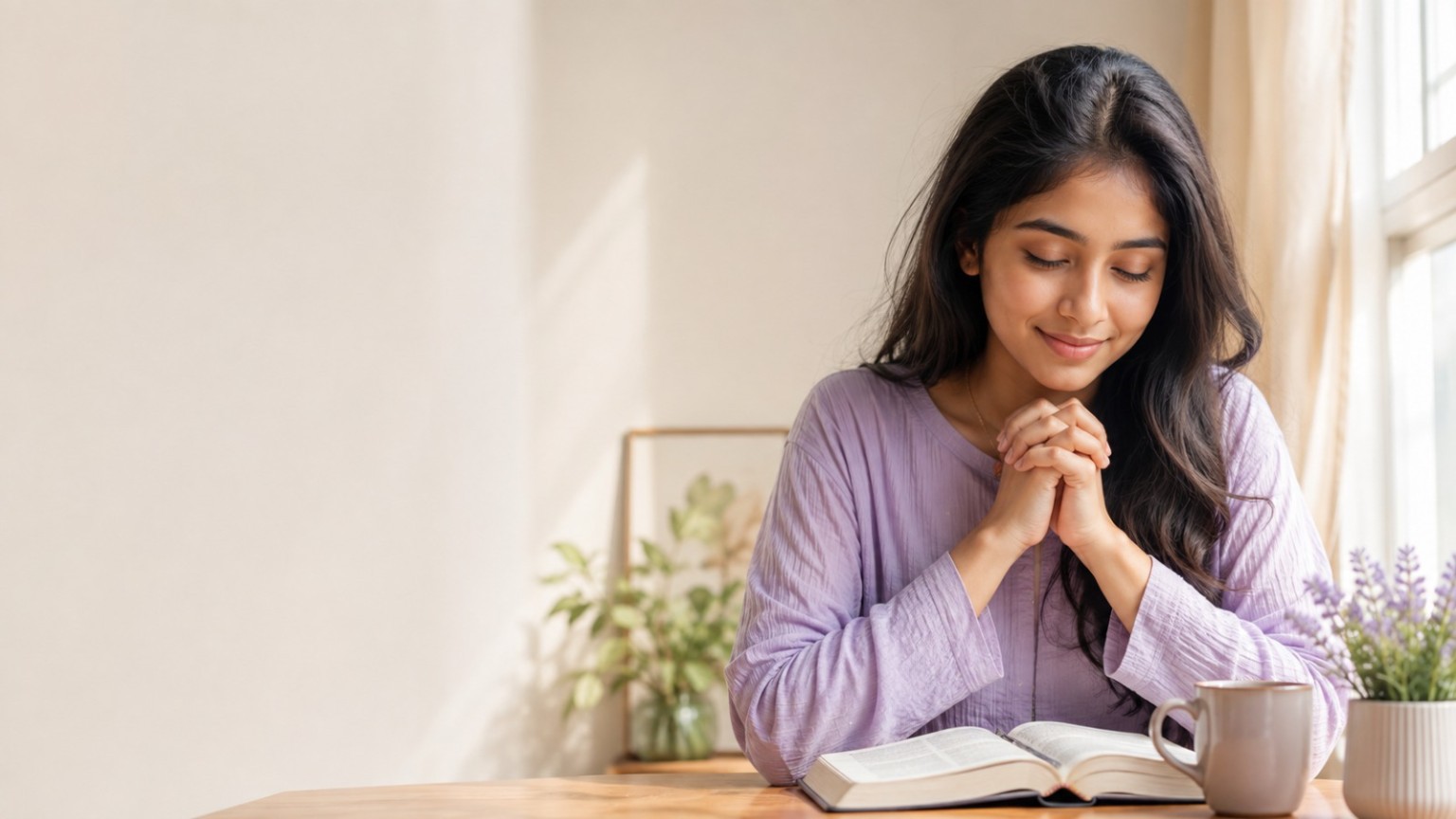 Quiet prayer moment beside an open Bible
